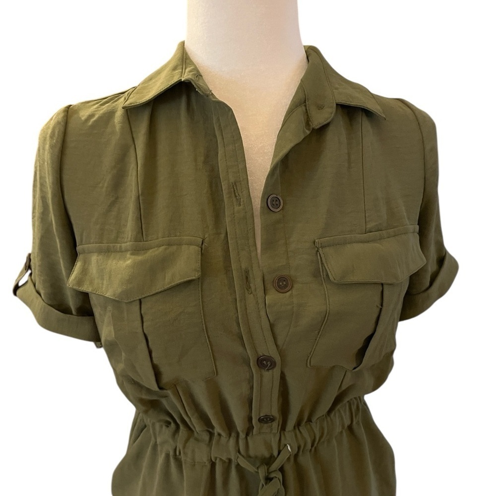 Indulge Military-Style Shirt Dress Olive Green Mini Dress Size Small. - Picture 5 of 6